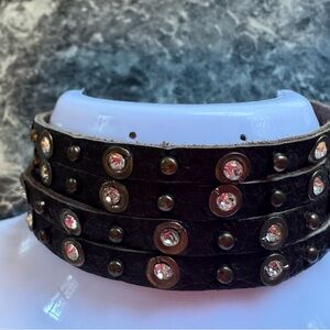 Studded Black Multi-Row Leather Wrap Bracelet with Crystal Accents